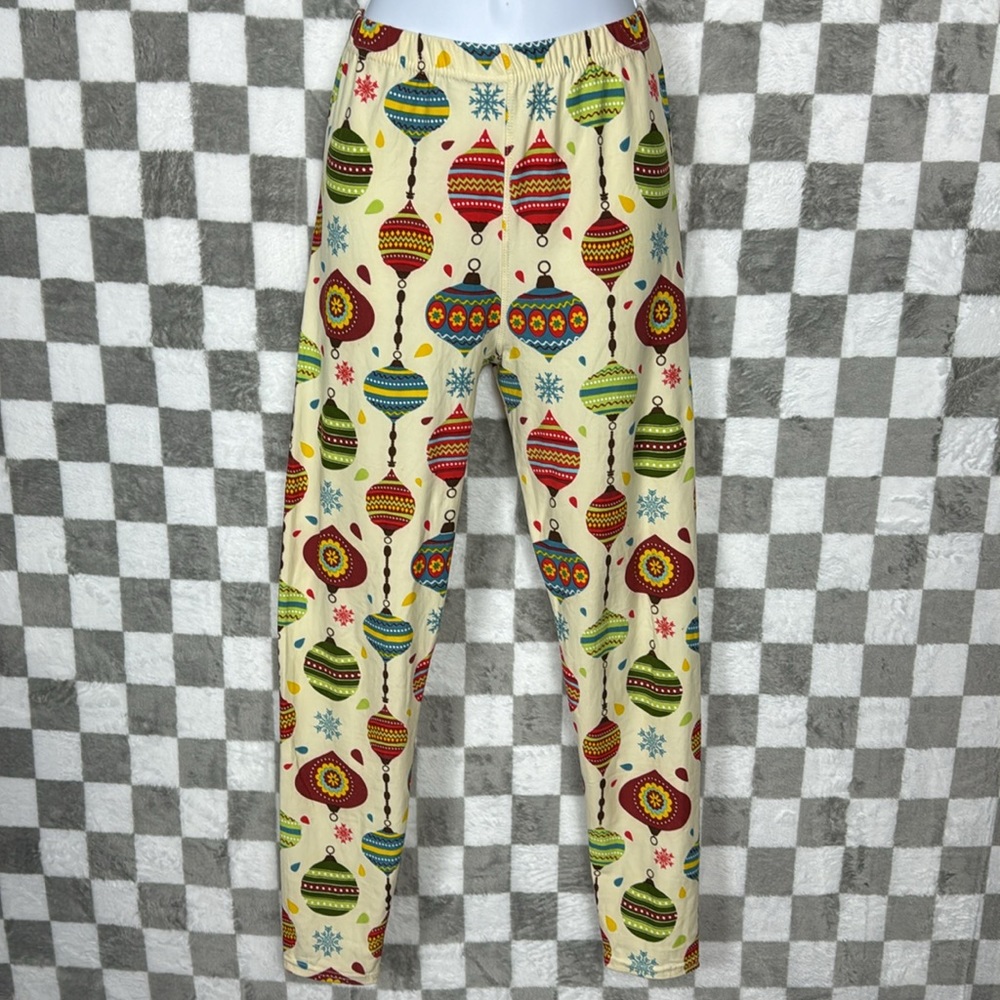 O/S retro print ornament, holiday leggings cream - Picture 3 of 5